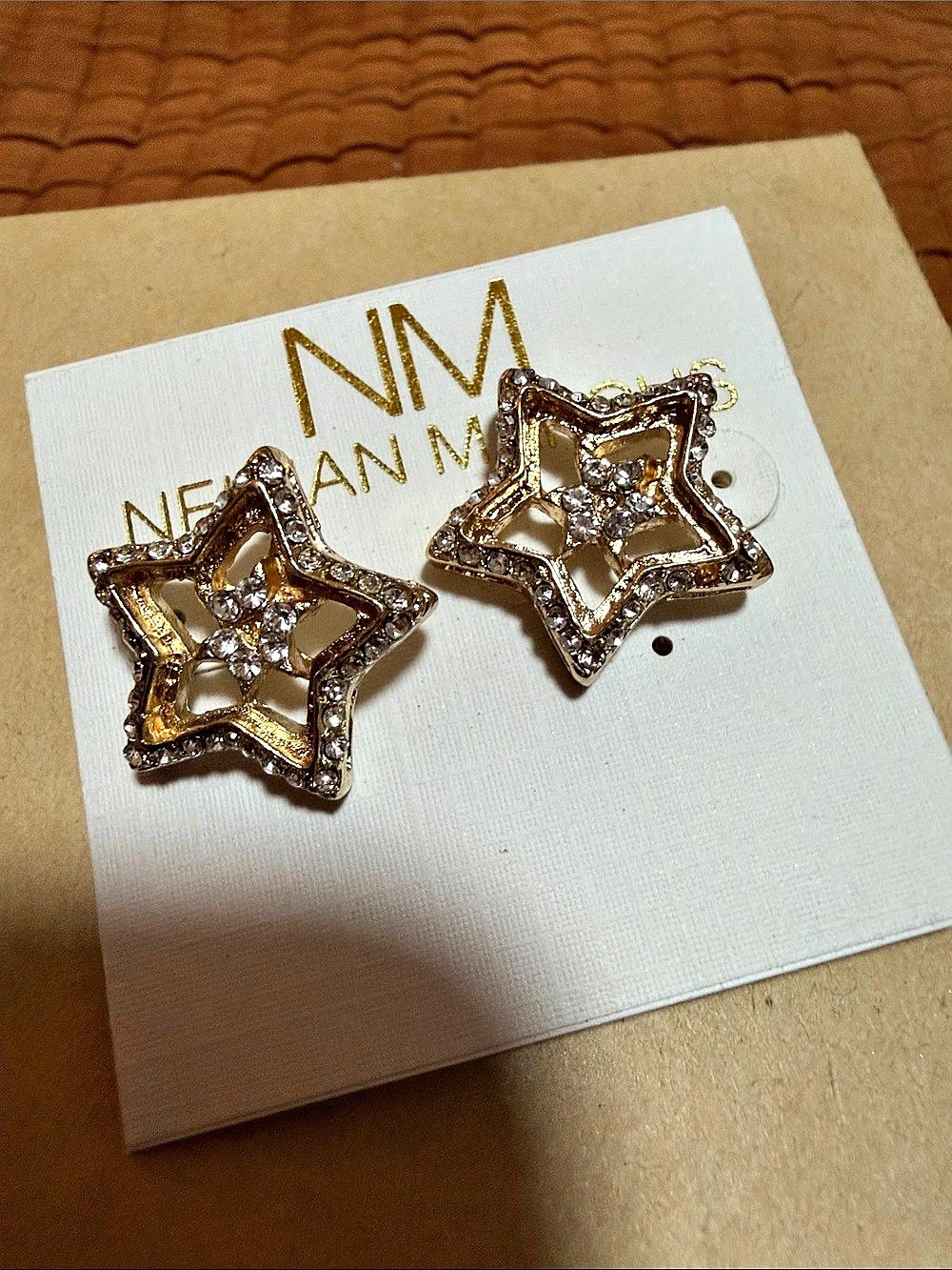 Neiman Marcus Star Rhinestone Earrings in Gold & Silver NWT